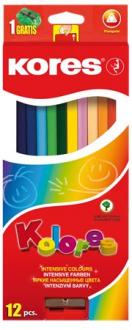 Farebné ceruzky, trojuholníkový tvar, KORES "Triangular", 12 rôznych farieb
