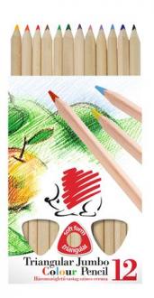 Farebné ceruzky, trojuholníkový tvar, hrubé, telo prírodnej farby, ICO "Ježko", 12 rôznych