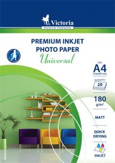 Fotopapier, pre atramentovú tlač, A4, 180 g, matný, VICTORIA "Universal"