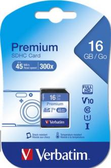 Pamäťová karta SecureDigital, 16 GB, CL10/U1, 45/10 MB/s, VERBATIM, "Premium"