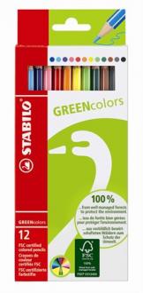 Farebné ceruzky, šesťhranné, STABILO "GreenColors", 12 farieb