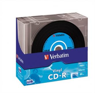 CD-R 700 MB, bakelitový povrch, AZO, 52x, tenký obal, VERBATIM "Vinyl"