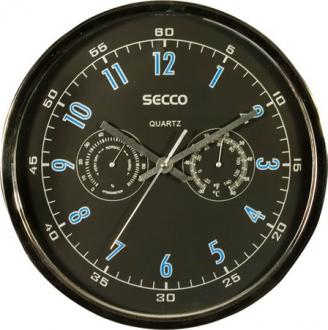Nástenné hodiny, 30 cm, s hygrometrom, s teplomerom, SECCO, chrómové